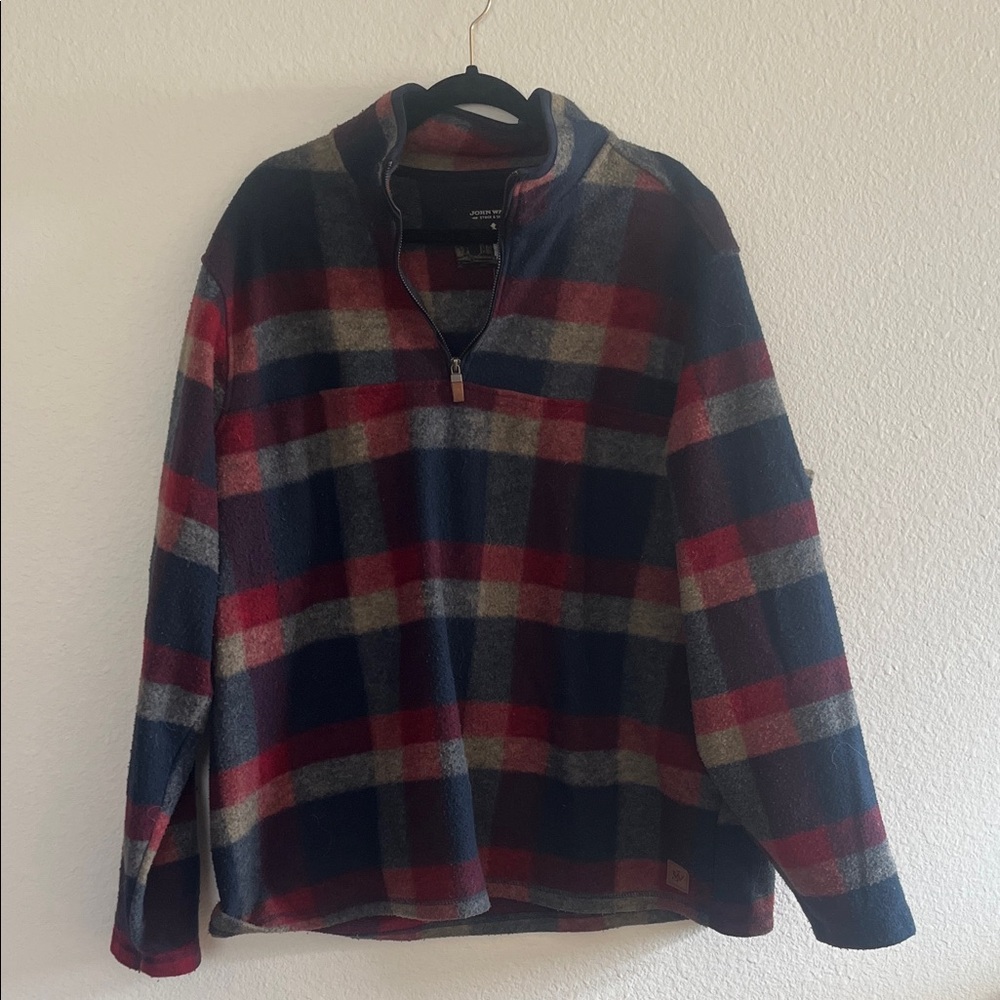 Croft & Barrow Men's Red and Blue Plaid Zip-Up Sweater